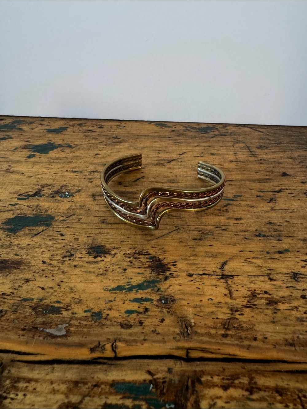 Vintage Three-Tone Gold, Copper and Silver Cuff Bracelet - Women's Jewelry